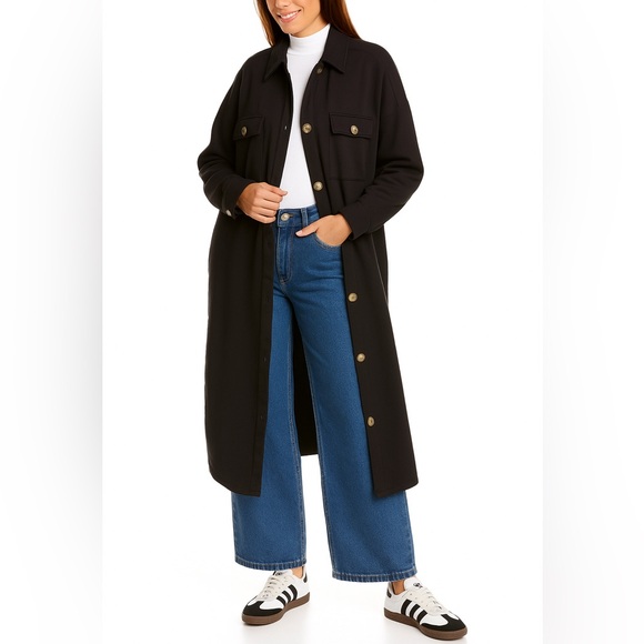 Electric & Rose Jackets & Blazers - Electric And Rose Hamlin Black Sweatshirt Long Shacket Button Down Jacket NWT